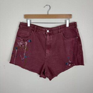 Anthropologie Pilcro Embriodered Scrunchie Shorts Pink Floral Size XL Cut Off